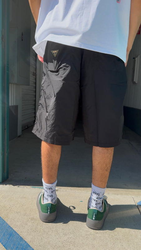 QTFL GOLD NYLON BAGGY SHORTS