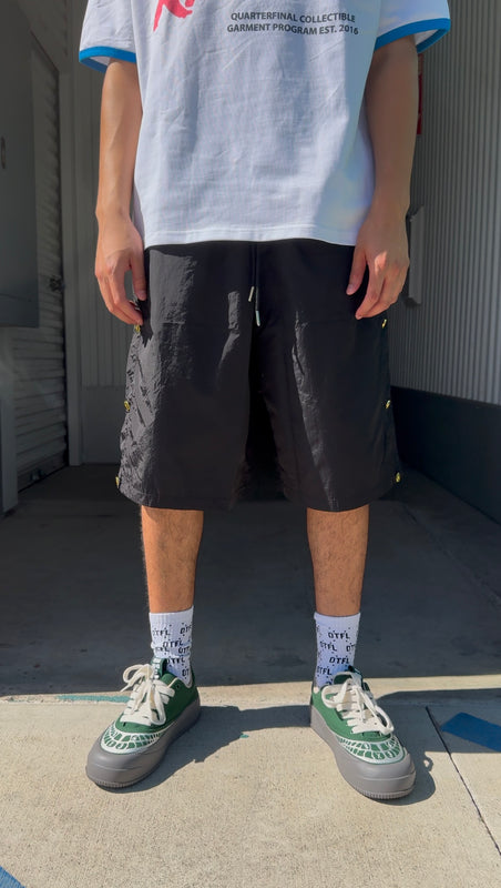 QTFL GOLD NYLON BAGGY SHORTS